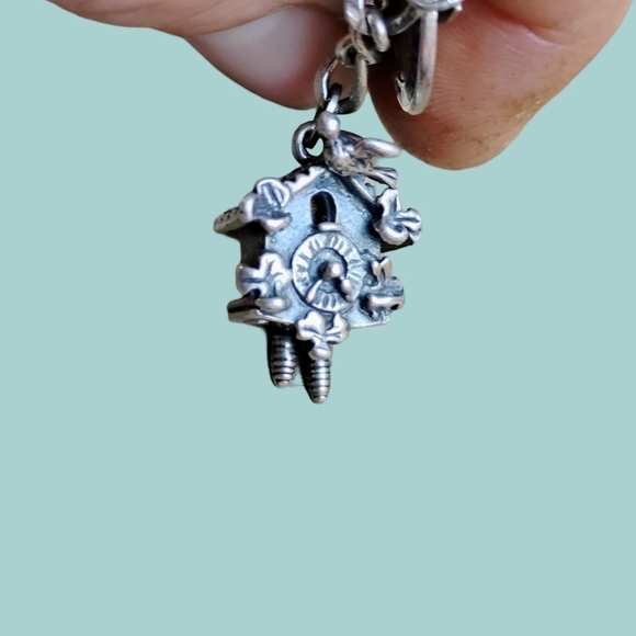 Vintage BEAU Sterling Silver Cuckoo Clock Movable Pendulums Charm Pendant​​ - Picture 6 of 8